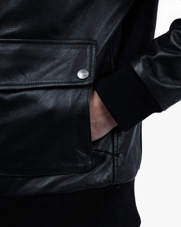 Turbine Black Leather Motorcycle Bomber Jacket