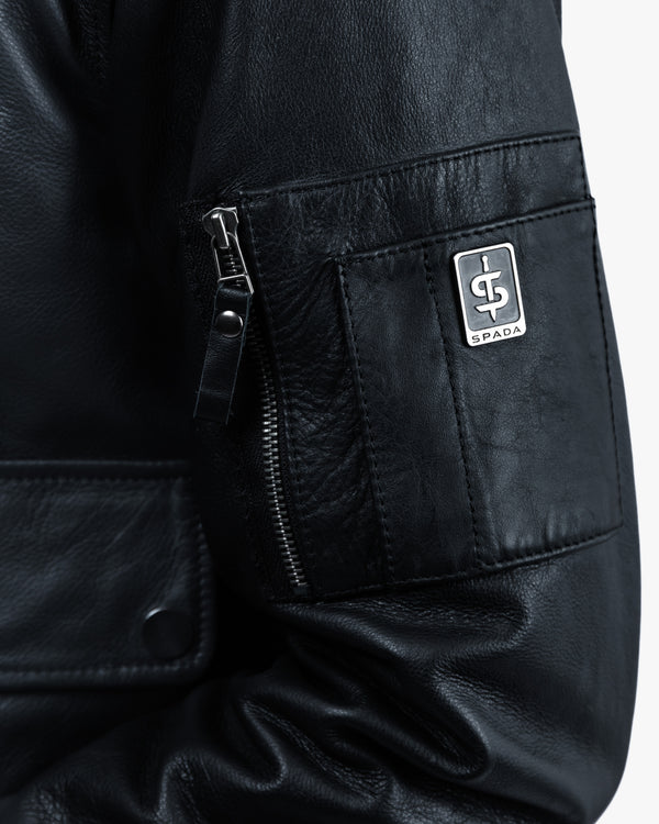 Turbine Black Leather Motorcycle Bomber Jacket