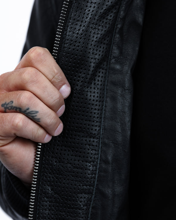 Turbine Black Leather Motorcycle Bomber Jacket