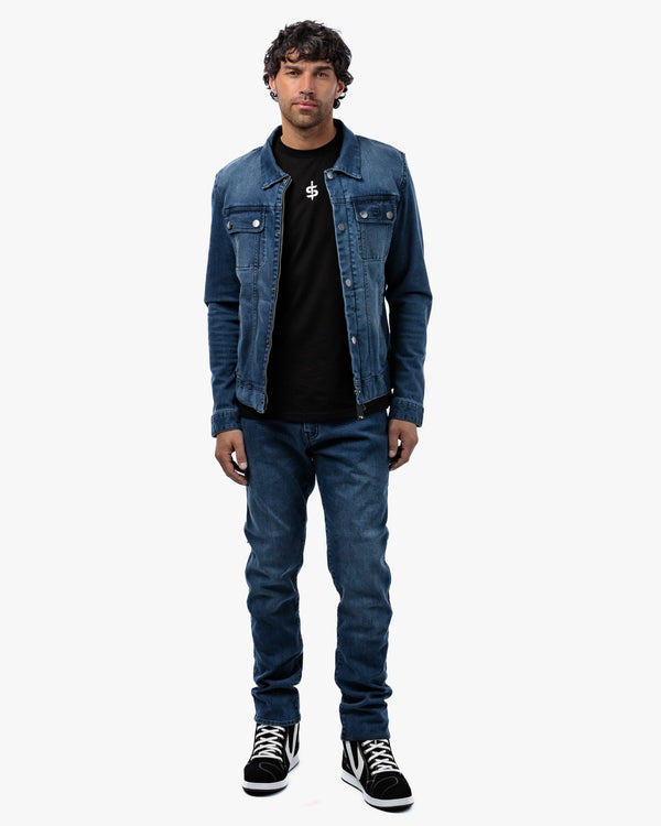 Tura Trucker Mens Washed Blue Motorcycle Denim Jacket