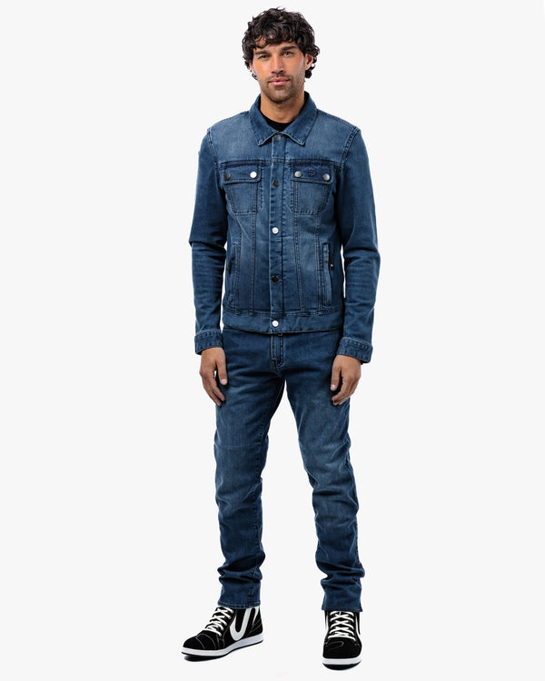 Tura Trucker Mens Washed Blue Motorcycle Denim Jacket