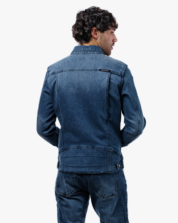 Tura Trucker Mens Washed Blue Motorcycle Denim Jacket