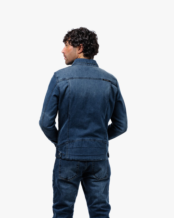 Tura Trucker Mens Washed Blue Motorcycle Denim Jacket