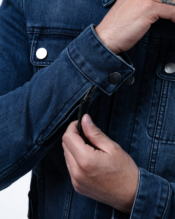 Tura Trucker Mens Washed Blue Motorcycle Denim Jacket