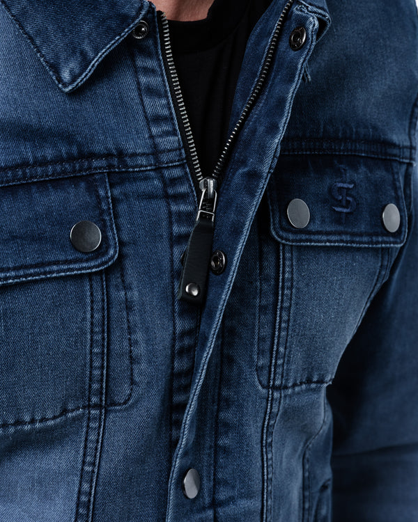 Tura Trucker Mens Washed Blue Motorcycle Denim Jacket