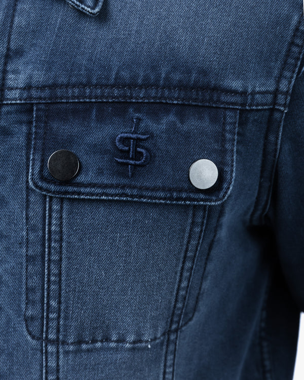 Tura Trucker Mens Washed Blue Motorcycle Denim Jacket