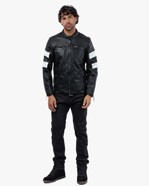 Hanzo Black & Ivory Leather Motorcycle Jacket