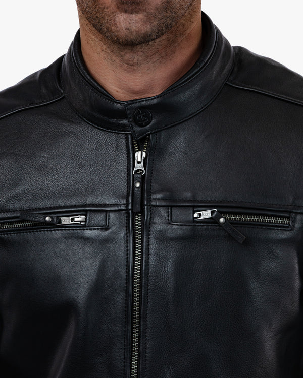 Hanzo Black & Ivory Leather Motorcycle Jacket