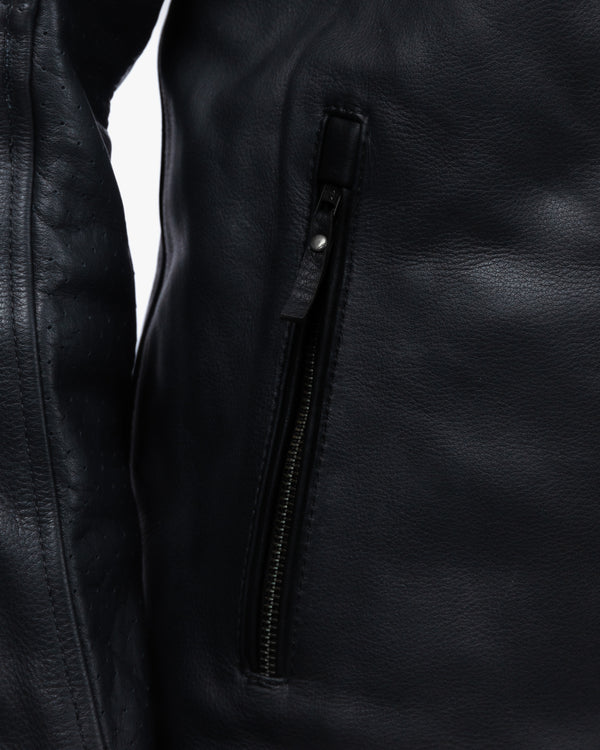 Hanzo Black & Ivory Leather Motorcycle Jacket