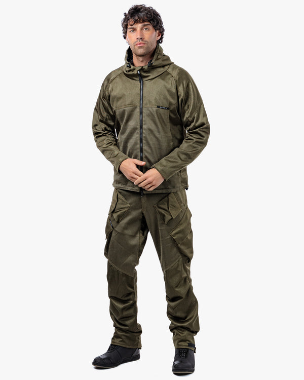 Hooded Air Olive Green Ventilated Motorcycle Jacket