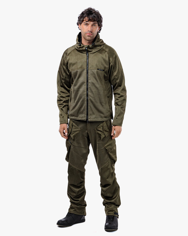 Hooded Air Olive Green Ventilated Motorcycle Jacket