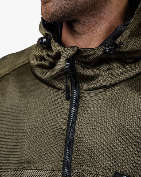 Hooded Air Olive Green Ventilated Motorcycle Jacket