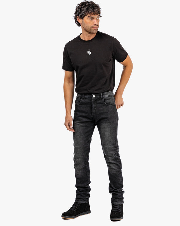 Drifter Mens Washed Black Motorcycle Jeans