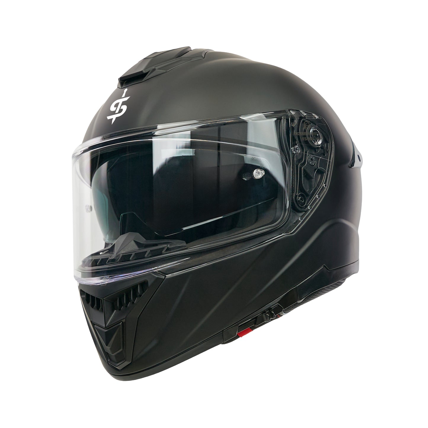 black full face spada motorbike helmet with integrated sun visor