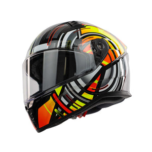 colourful yellow and orange full face helmet