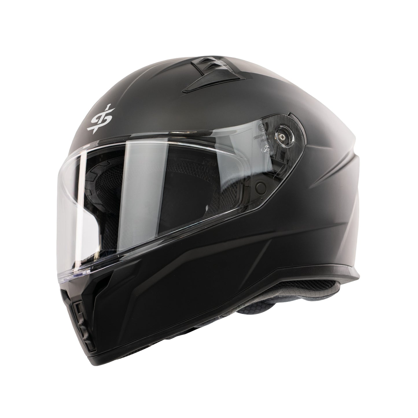 matt black spada helmet with clear visor on white background