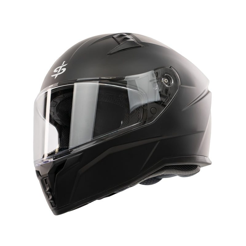 matt black spada helmet with clear visor on white background