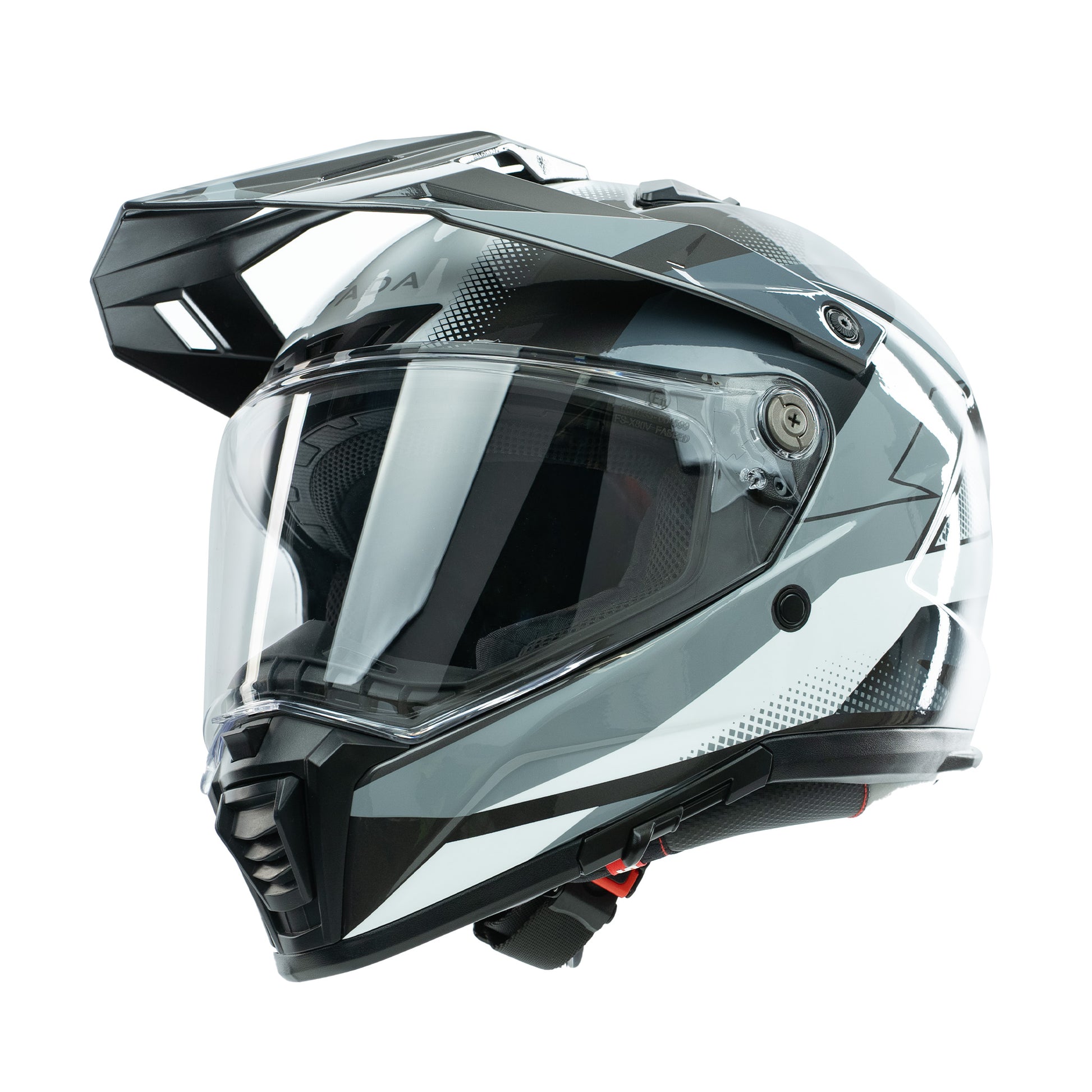 black and grey full face motorbike helmet with clear pinlock ready visor and integrated sun visor