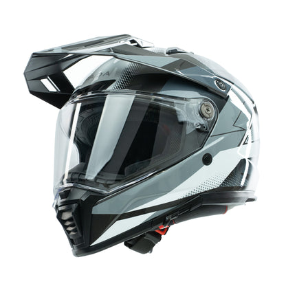 black and grey full face motorbike helmet with clear pinlock ready visor and integrated sun visor
