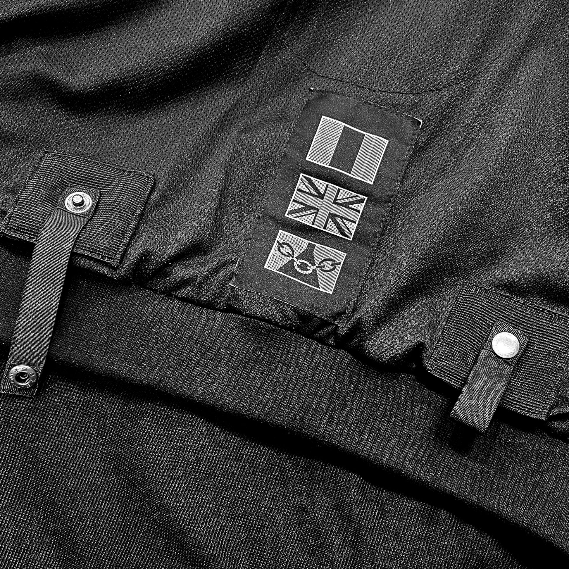 internal belt loops on black motorcycle hoodies to secure jacket to belt