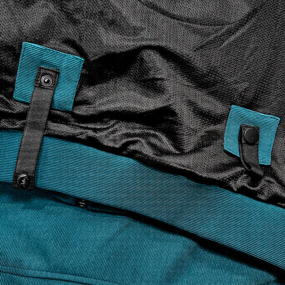 internal belt loops on blue motorcycle hoodies to secure jacket to belt