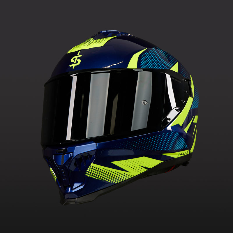 SP18 Vertex Blue Yellow Full Face Motorbike Helmet