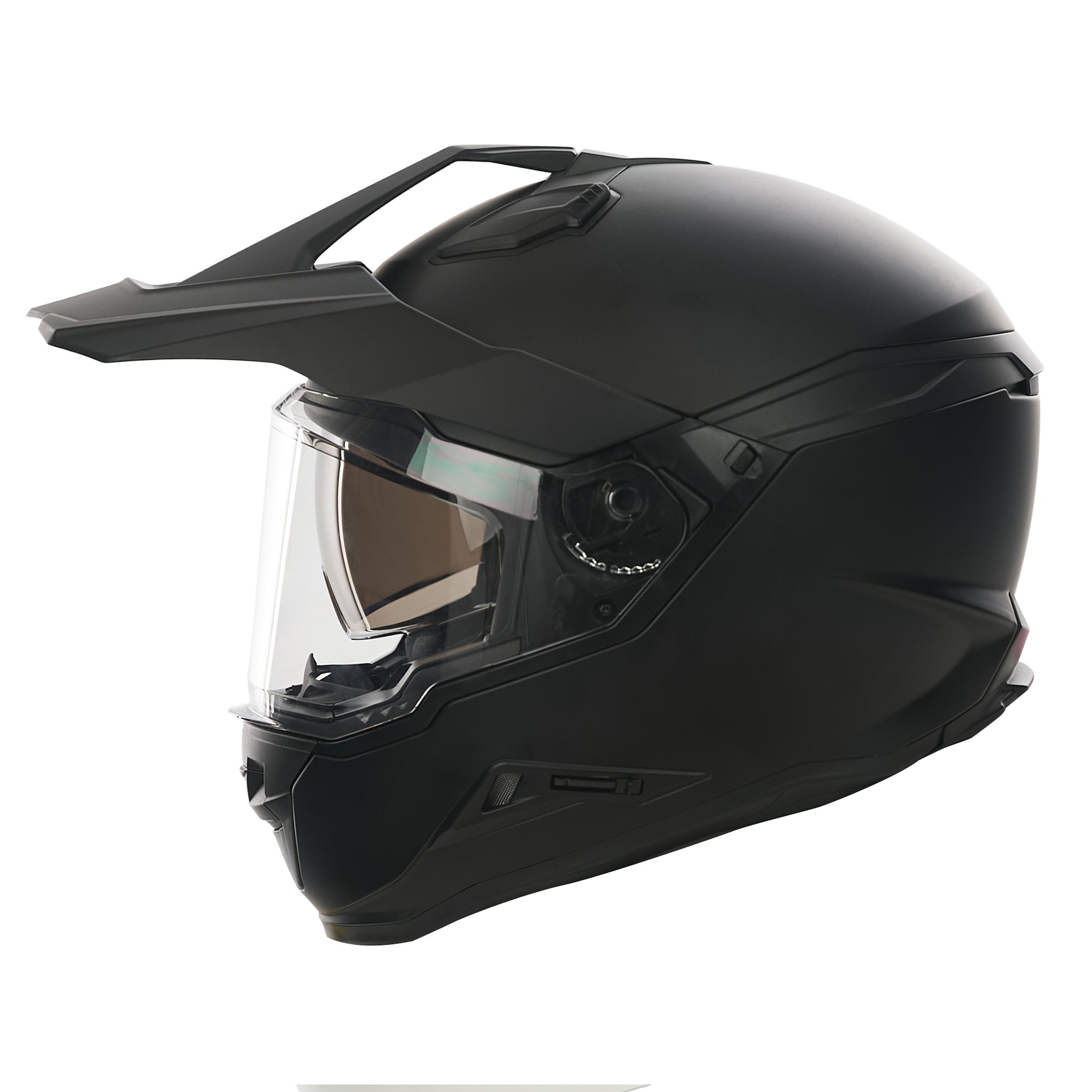 matt black off road motorcycle helmet with clear visor