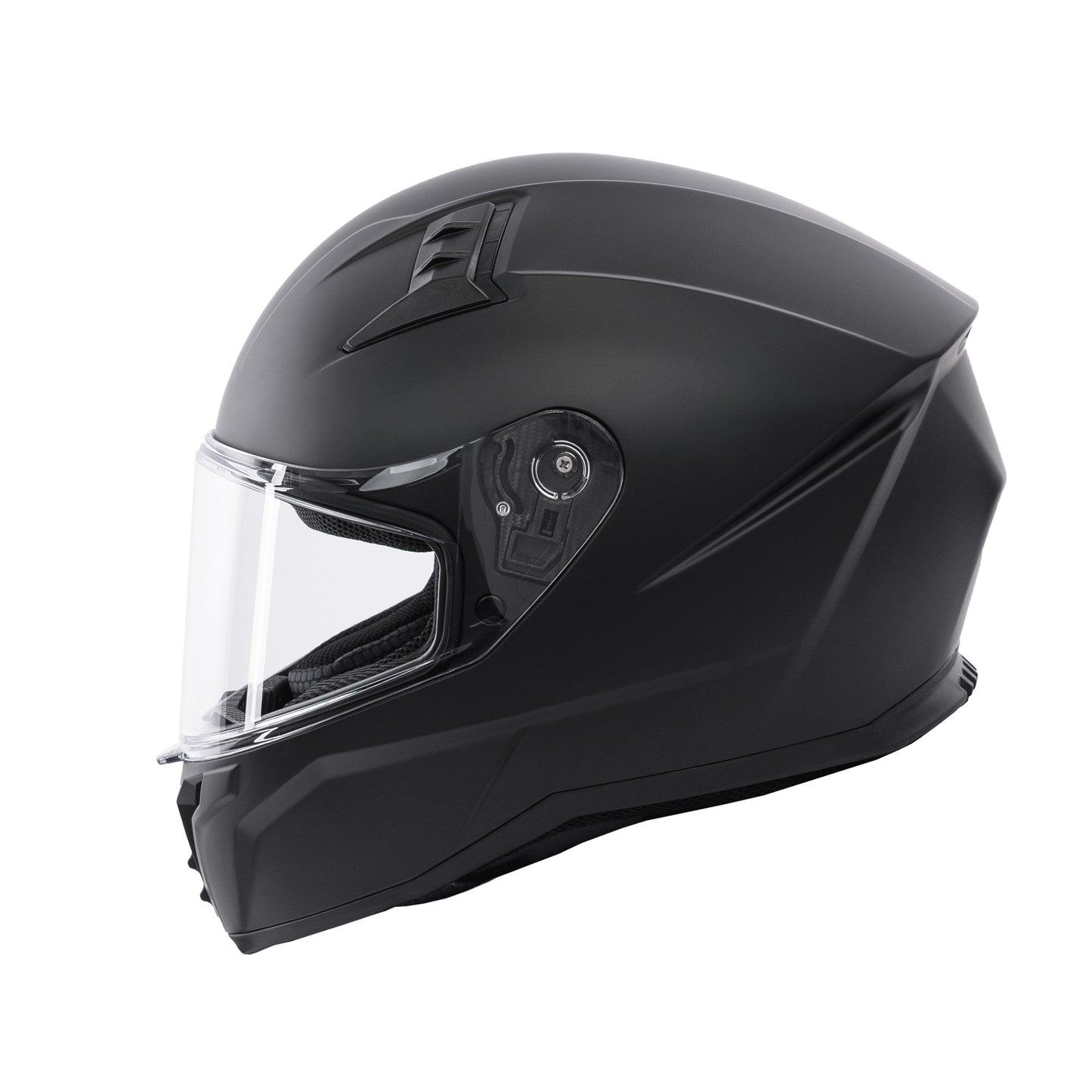 matt black motorbike helmet with clear visor