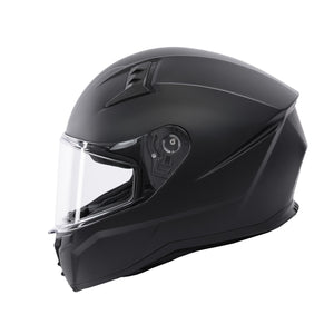 matt black motorbike helmet with clear visor