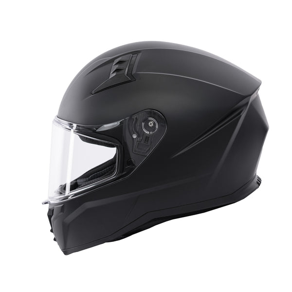 matt black motorbike helmet with clear visor