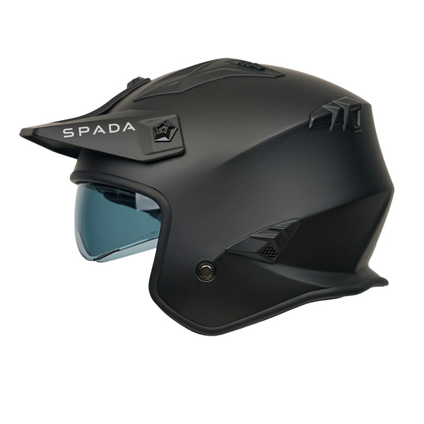 matt black open face off road helmet with peak