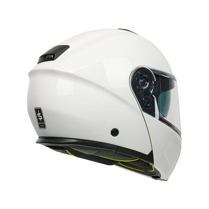 White motorcycle helmet with black accents on a white background