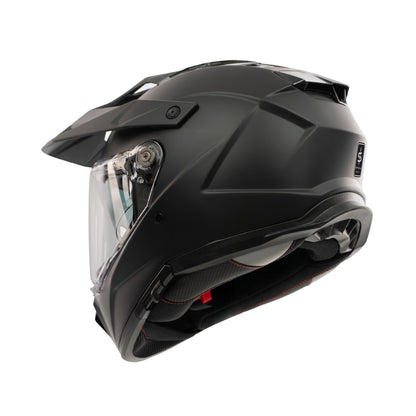 Black motorcycle helmet on a white background