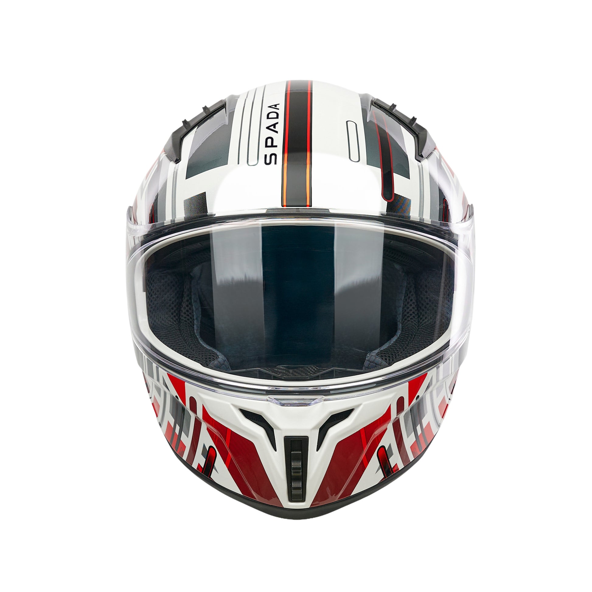 front facing white black and red full face  helmet with spada branding