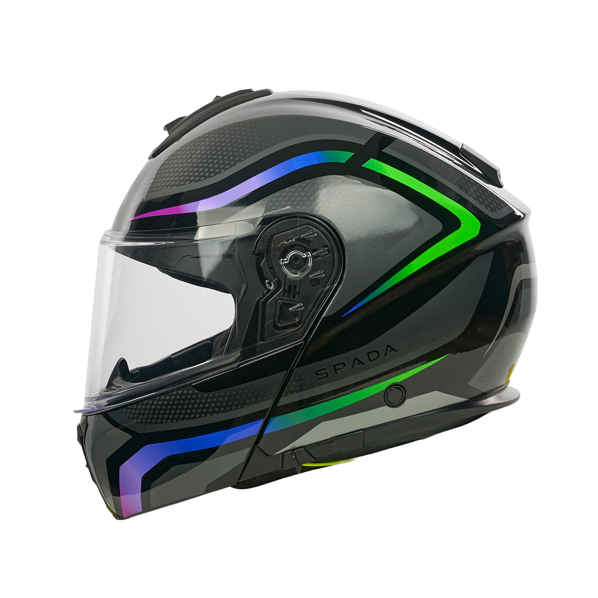 brightly colored reflective motorcycle helmet Sirius Flow Green Flip Up Motorbike Helmet