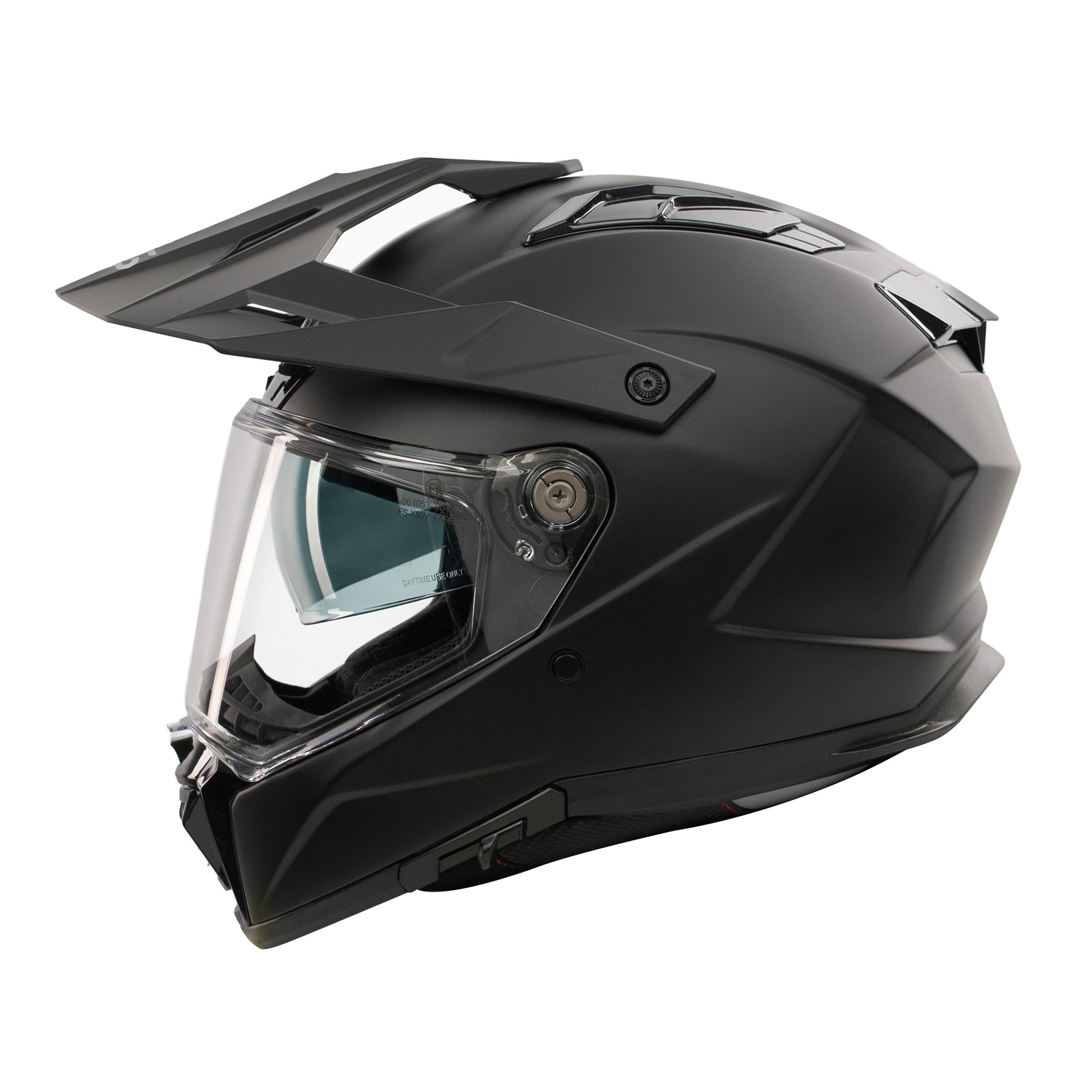 matt black off road motorbike helmet with clear pin lock ready visor