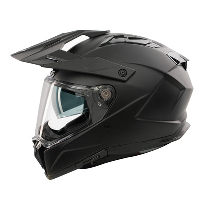 matt black off road motorbike helmet with clear pin lock ready visor