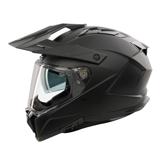 matt black off road motorbike helmet with clear pin lock ready visor