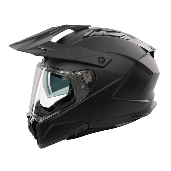 matt black off road motorbike helmet with clear pin lock ready visor