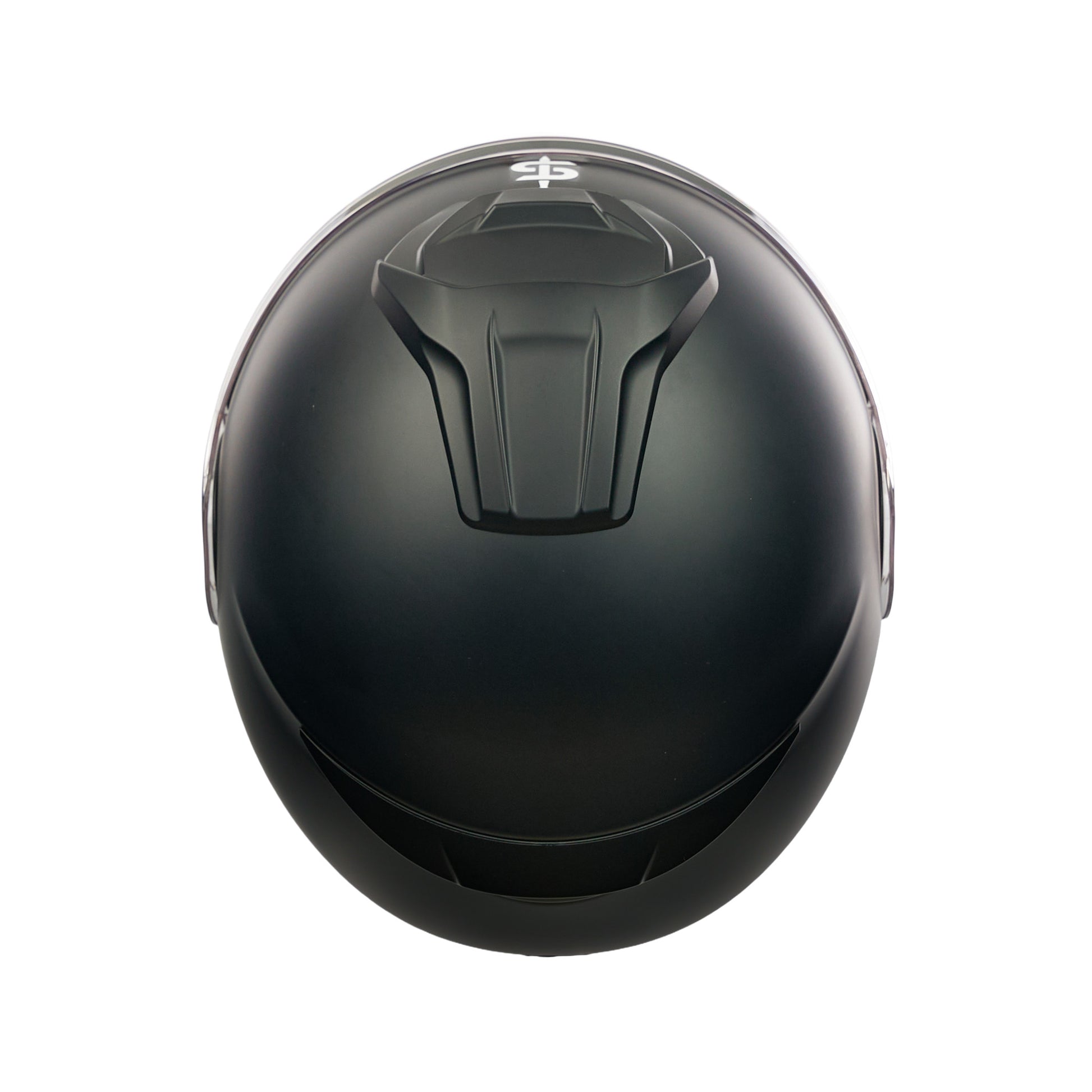 top of matt black biker helmet with vents