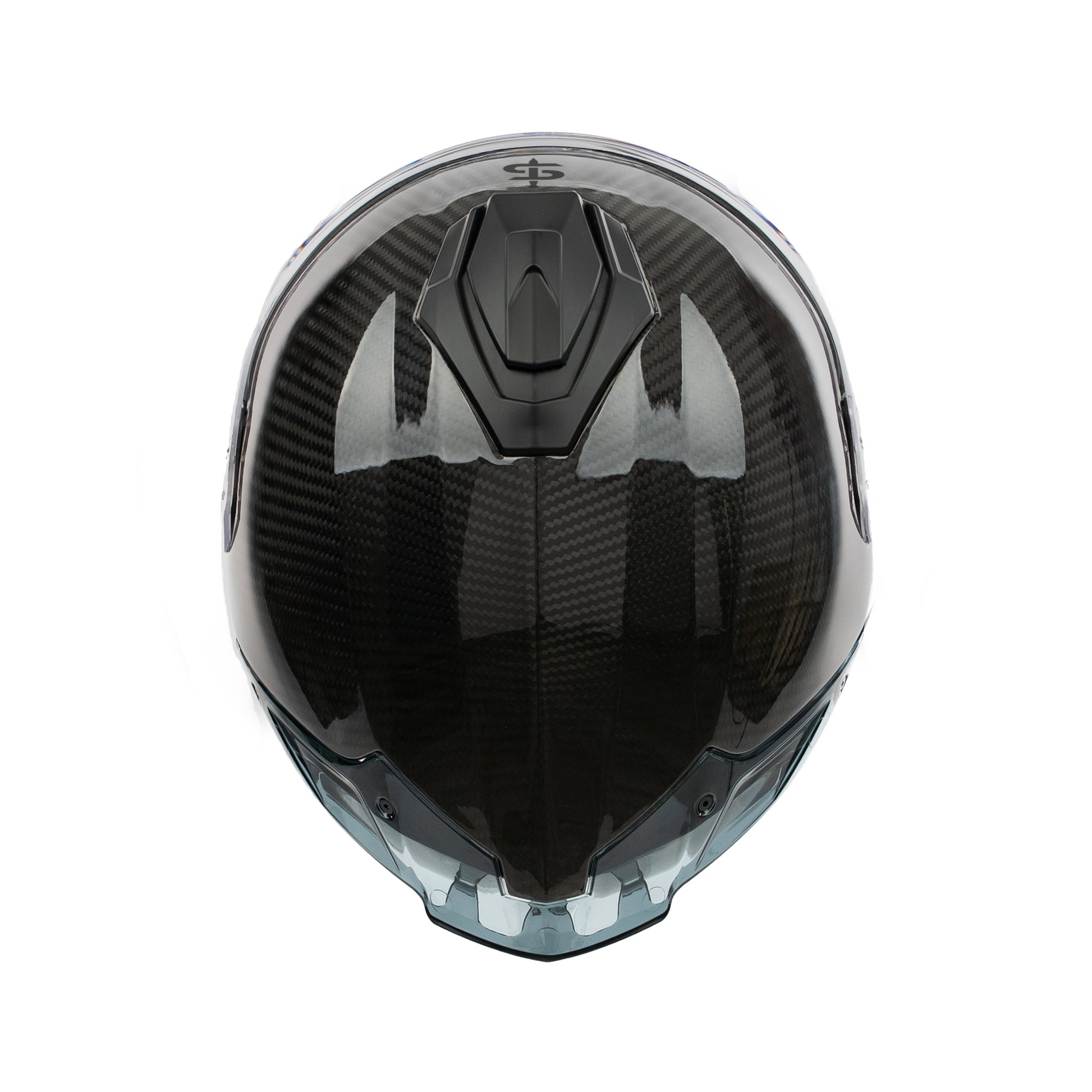 Black motorcycle helmet with a glossy finish on a white background