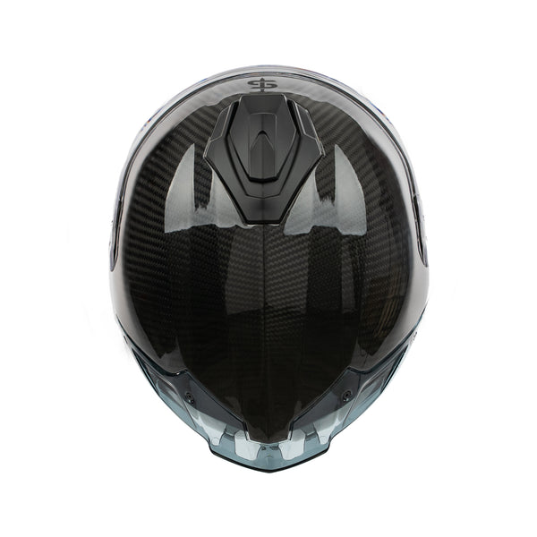 Black motorcycle helmet with a glossy finish on a white background