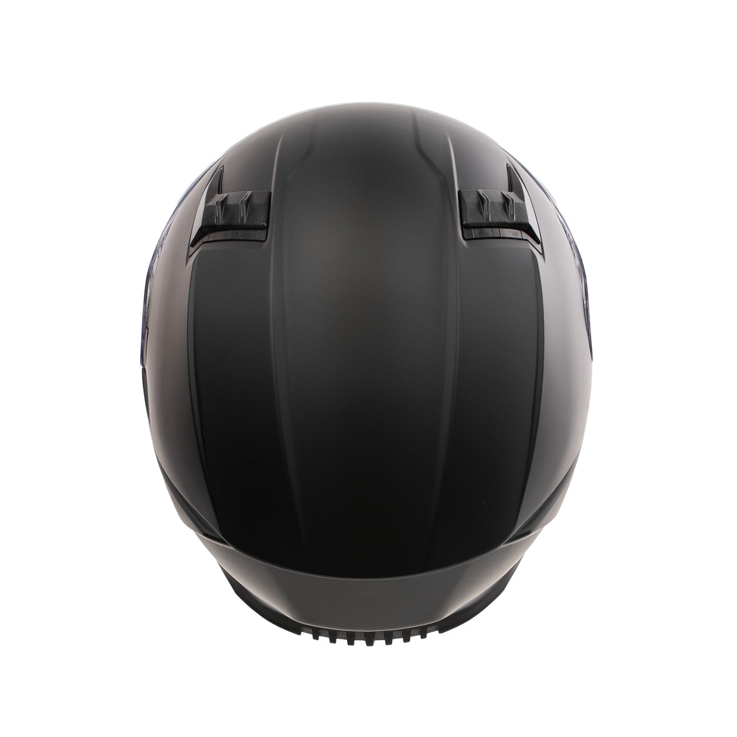 top of matt black motorbike helmet with black vents