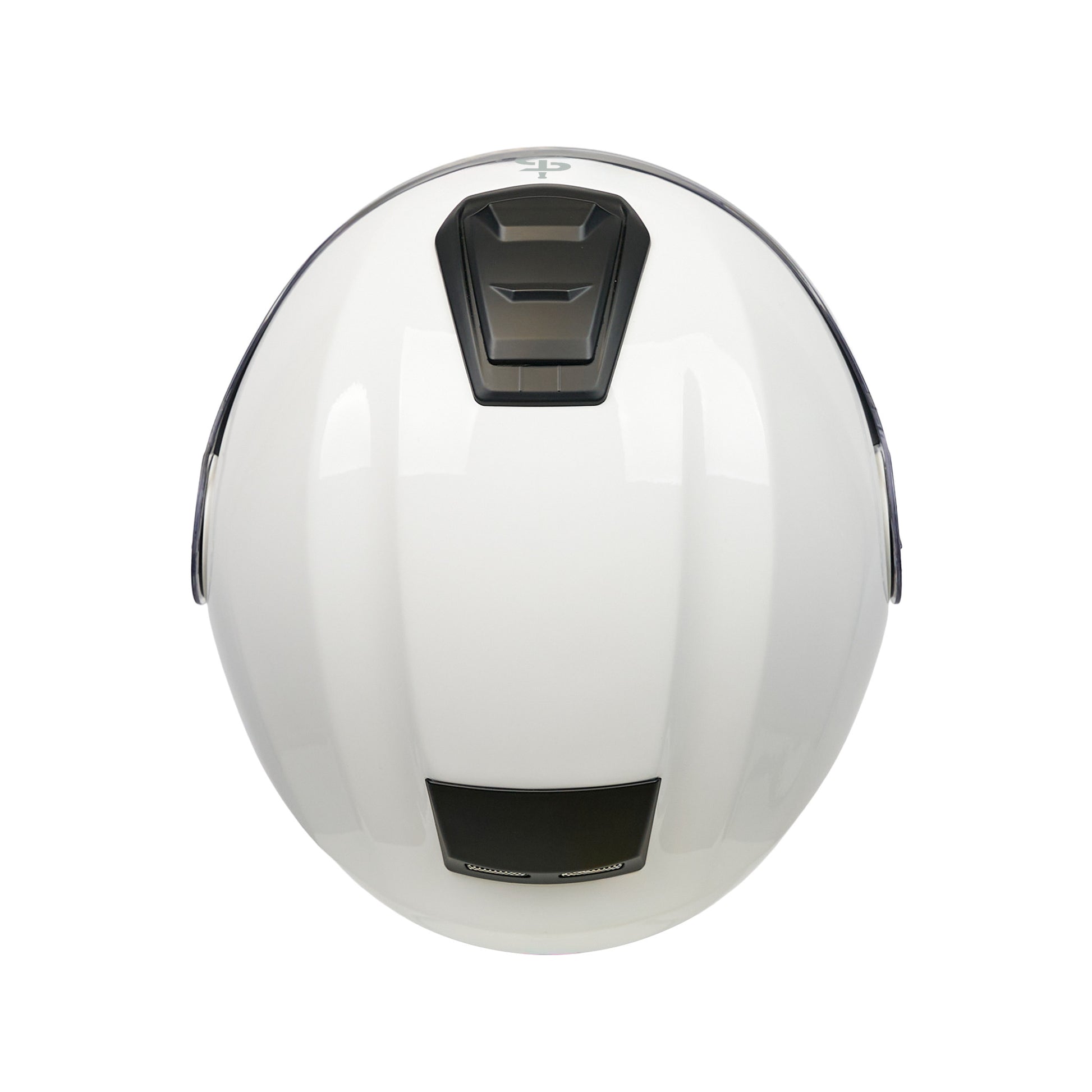 top of white helmet with black vents