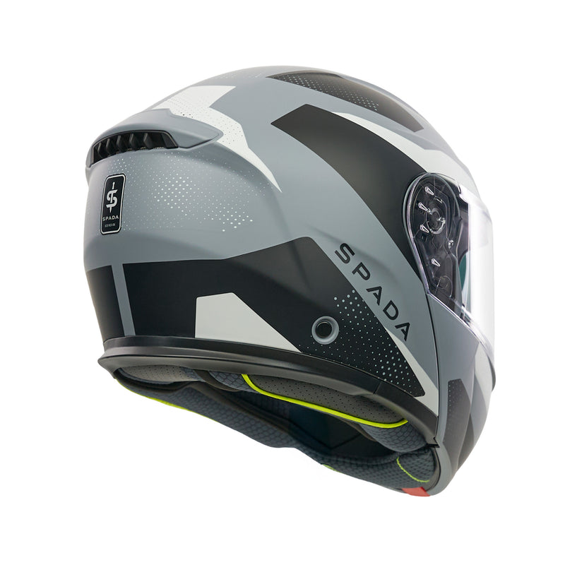 Gray and black Spada motorcycle helmet on a white background