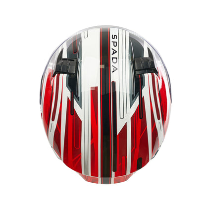top of white black and red motorcycle helmet