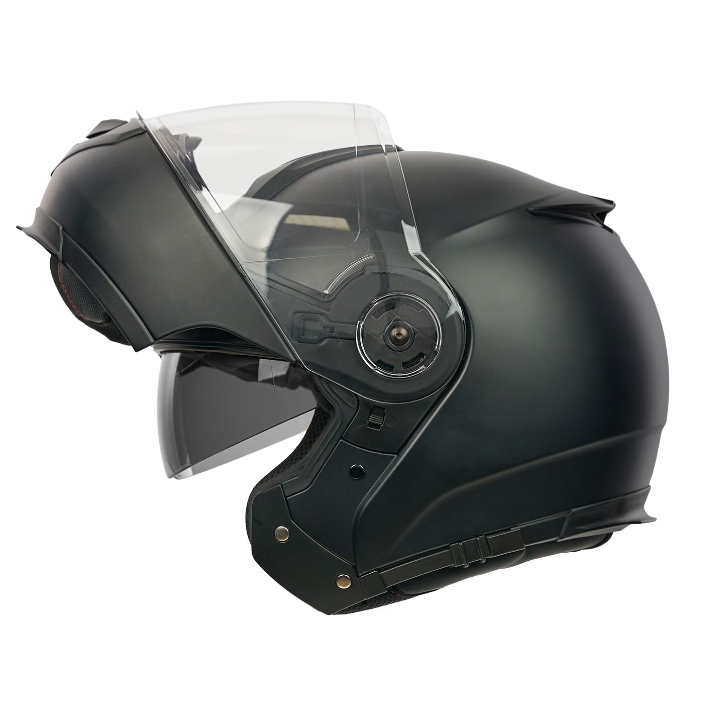 flip up matt black motorbike helmet with clear visor