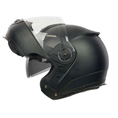 flip up matt black motorbike helmet with clear visor