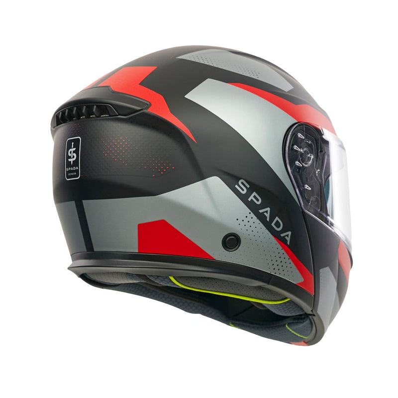 Black, gray, and red Spada motorcycle helmet on a white background