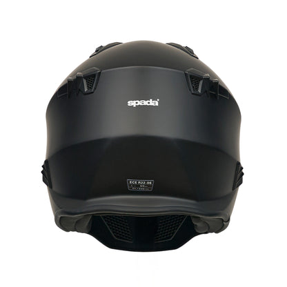 back of black motorcycle helemt with spada logo on the back